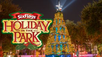 Holiday in the Park tree with Holiday in the Park logo