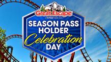 Season Pass Holder Celebration Day logo in from of Flashback roller coaster at The Great Escape