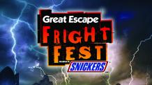 The Great Escape Fright Fest logo in a graveyard with lightning.