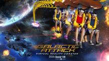 Riders wearing virtual reality headsets aboard a coaster