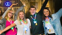 Teens at Grad Nite with light up lanyards