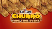 yummy churros with six flags and churro ride time event written on them