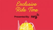 Sun with outline of coaster and the words Exclusive Ride Time presented by NRG written