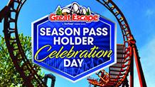 Season Pass Holder Celebration Day logo in from of Flashback roller coaster at The Great Escape
