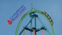 Kindga Ka coaster cresting the top of the hill with Central Jersey Blood Center logo