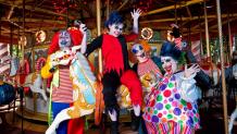 Fright Fest zombies dressed as clowns on the carousel