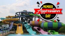 Hurricane Harbor slides with Member Appreciation Logo
