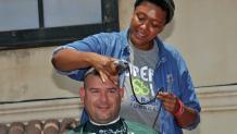 Participant in St. Baldrick's Foundation head-shaving fundraiser
