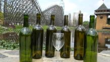Wine glass and bottles