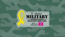 Yellow ribbon made out of coaster tracks and the word t mobile military exclusive ride time event presented by t mobile on green camo