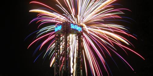 Scream with fireworks in the background at Six Flags New England