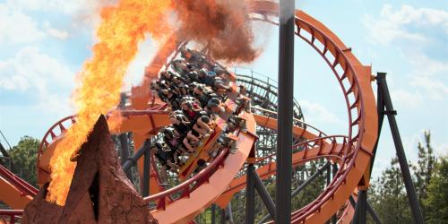 Firebird taking twists turns with signature fireball going off.