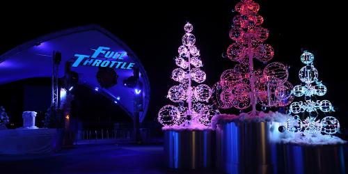 Snowy Nights in the Full Throttle Plaza during Holiday in the Park