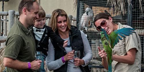 Family with wine and animals
