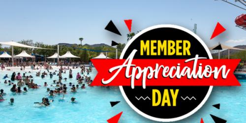 Member Appreciation Day over photo of wavepool and slides