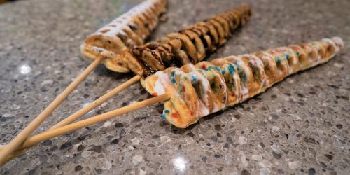 Cake Batter, Oreo, and Chocolate Chip Waffles on a Stick