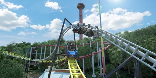 Racing coaster, with one overbanking around a curve