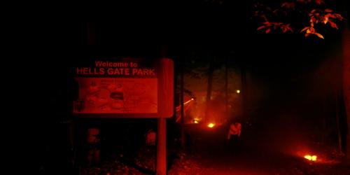 Zombie lurking in The Aftermath: Zombies Revenge during Fright Fest at Six Flags New England