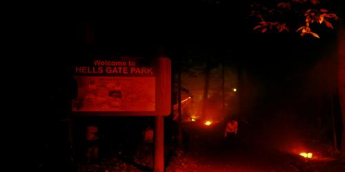 Zombie lurking in The Aftermath: Zombies Revenge during Fright Fest at Six Flags New England