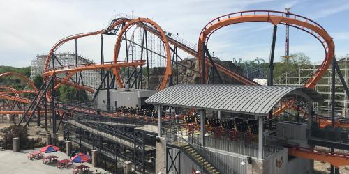 Firebird coaster on the skyline.