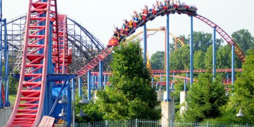 SUPERMAN: Ride of Steel grabbing airtime on its way into the station