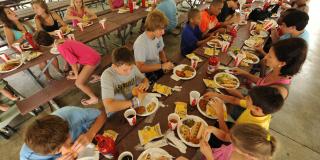 large group eating at a table