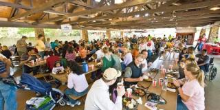 large group eating at the pavilion