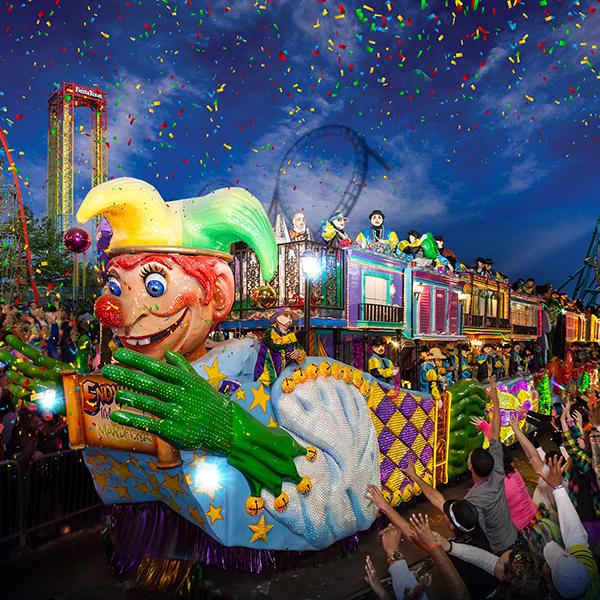 Mardi Gras parade at Six Flags