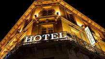 Hotel facade and sign